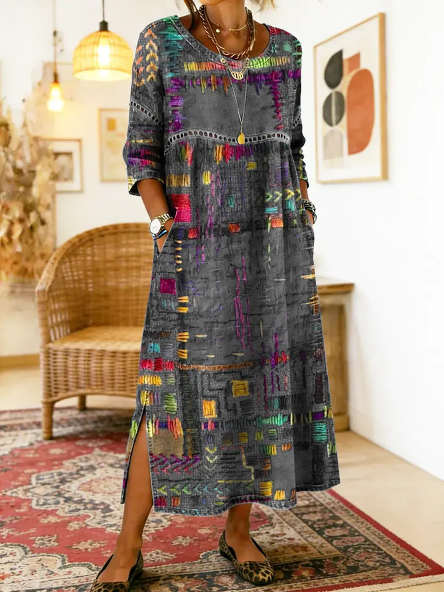Alvea™ Manuela Vestido Denim con Patchwork Étnico