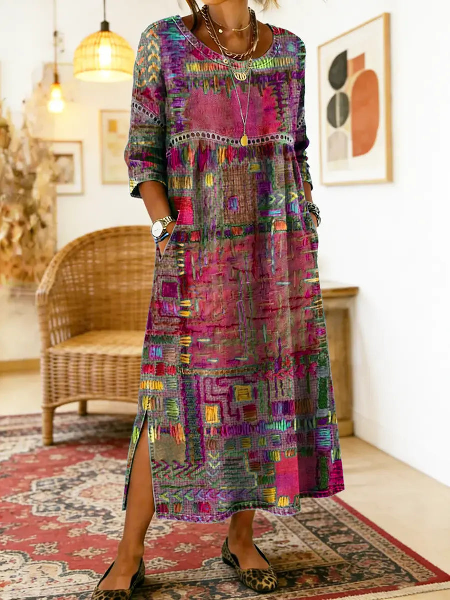 Alvea™ Manuela Vestido Denim con Patchwork Étnico