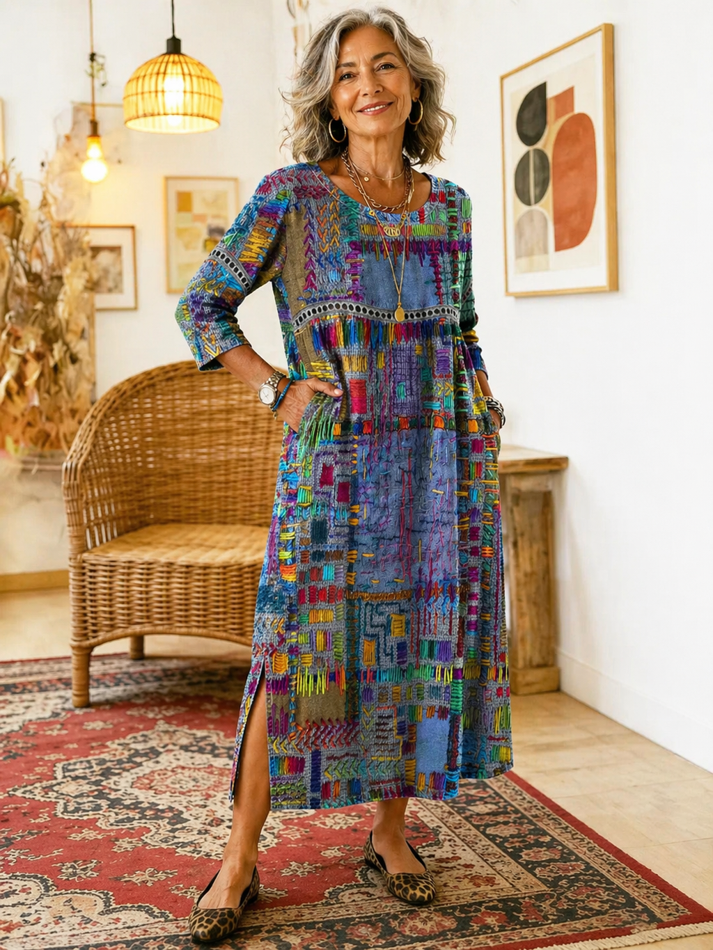 Alvea™ Manuela Vestido Denim con Patchwork Étnico