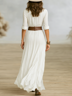 Alvea™ Vestido Largo de Lino con Cuello Invertido