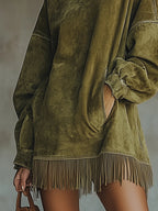 Alvea™ Vestido de ante con cuello alto y flecos