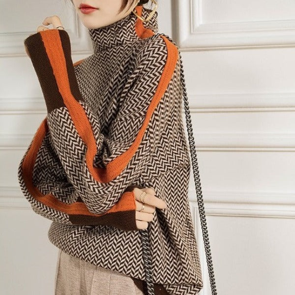 Alvea™ Beatriz Suéter de cuello alto con rayas contrastantes llamativas