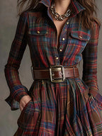 Alvea™ Vestido largo de cuadros con cinturón