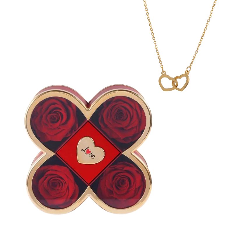 Alvea™ Cofre Trébol Rosa Eterna con Collar Grabado