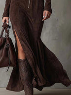 Alvea™ Vestido largo marrón con cinturón