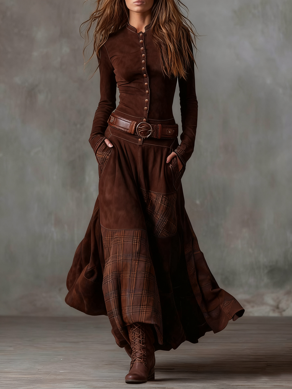 Alvea™ Vestido maxi de ante con cinturón