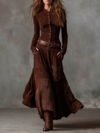 Alvea™ Vestido maxi de ante con cinturón