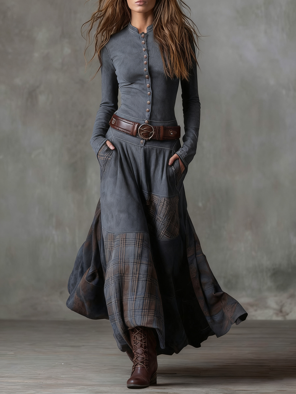 Alvea™ Vestido maxi de ante con cinturón