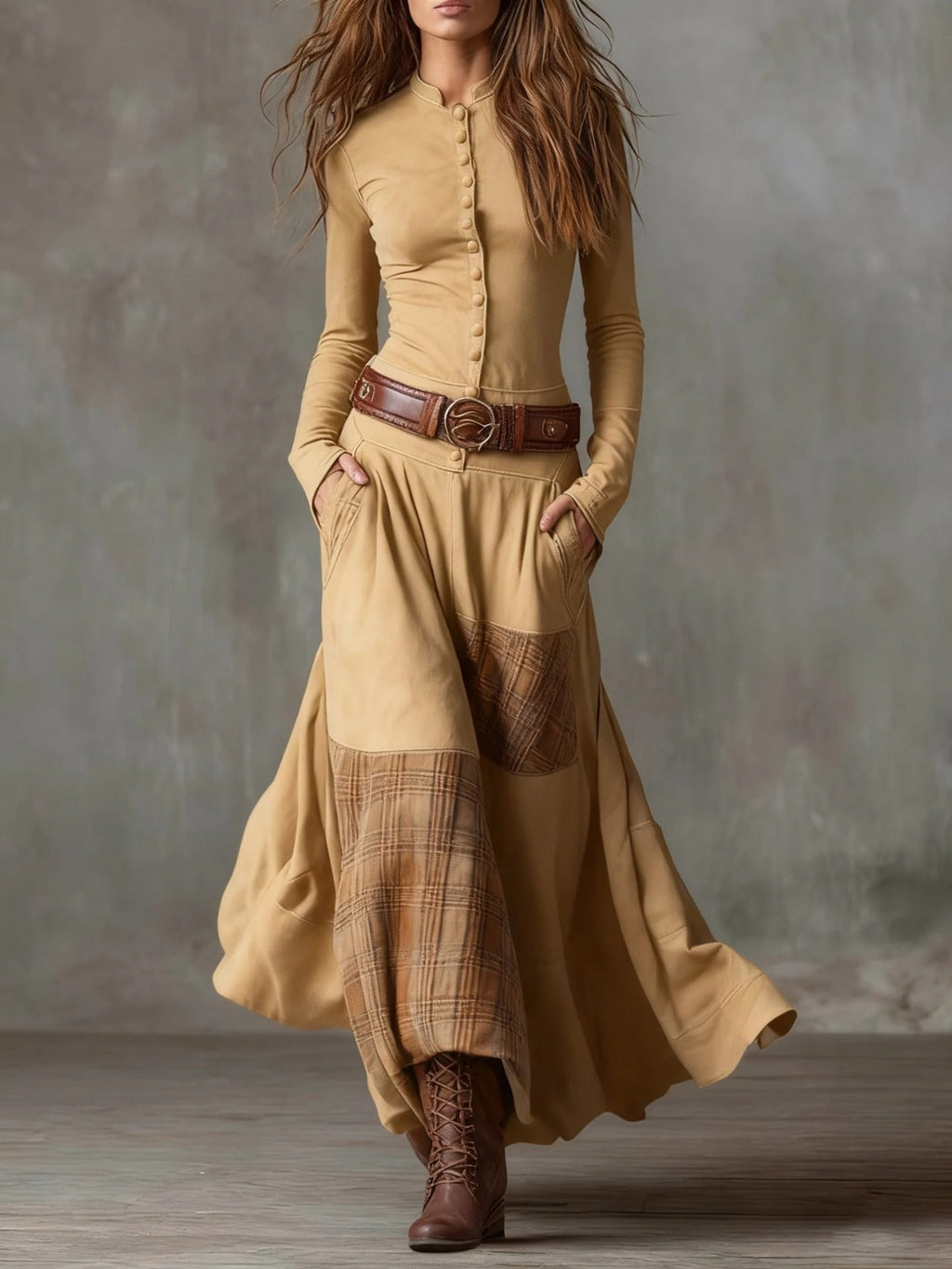 Alvea™ Vestido maxi de ante con cinturón