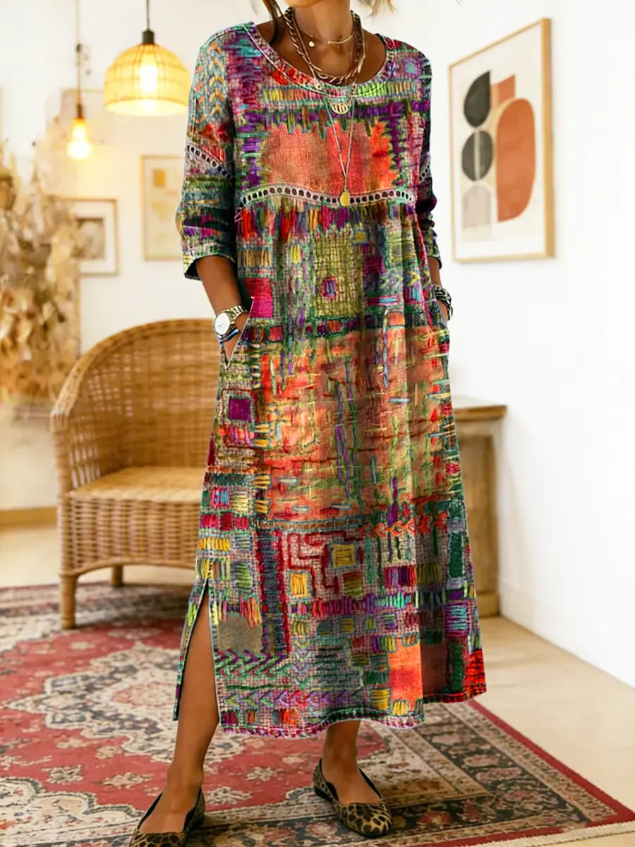 Alvea™ Manuela Vestido Denim con Patchwork Étnico