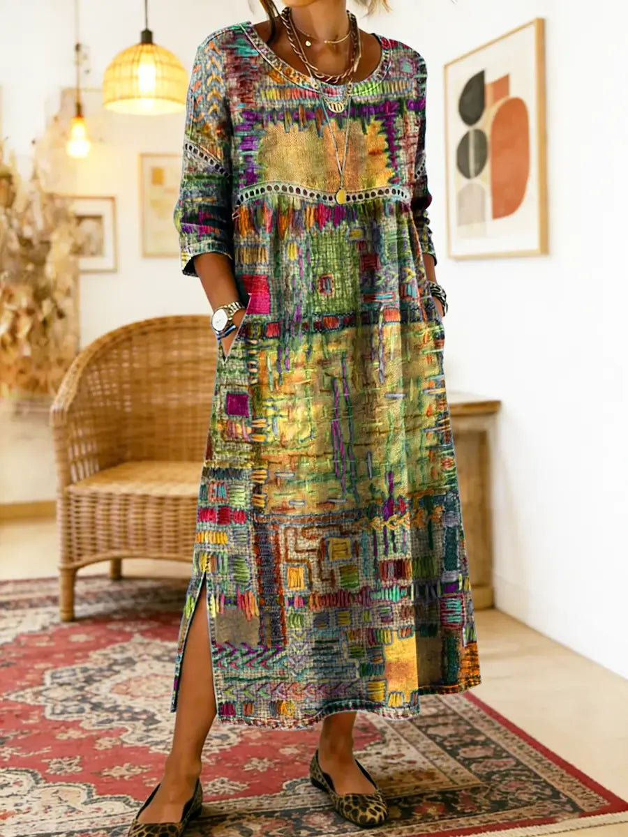 Alvea™ Manuela Vestido Denim con Patchwork Étnico