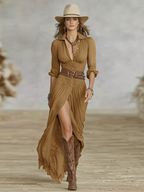 Alvea™ Vestido Largo de Lino con Cuello Invertido
