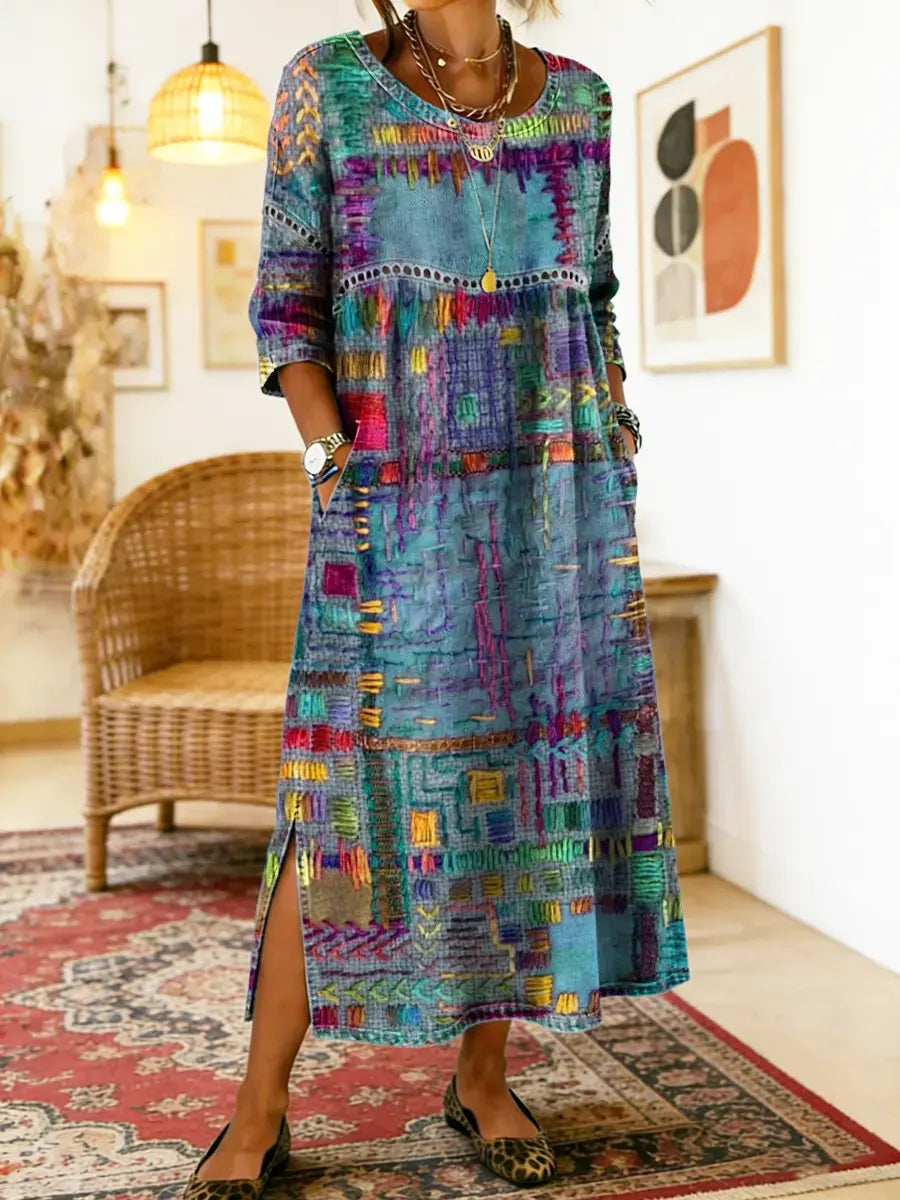 Alvea™ Manuela Vestido Denim con Patchwork Étnico