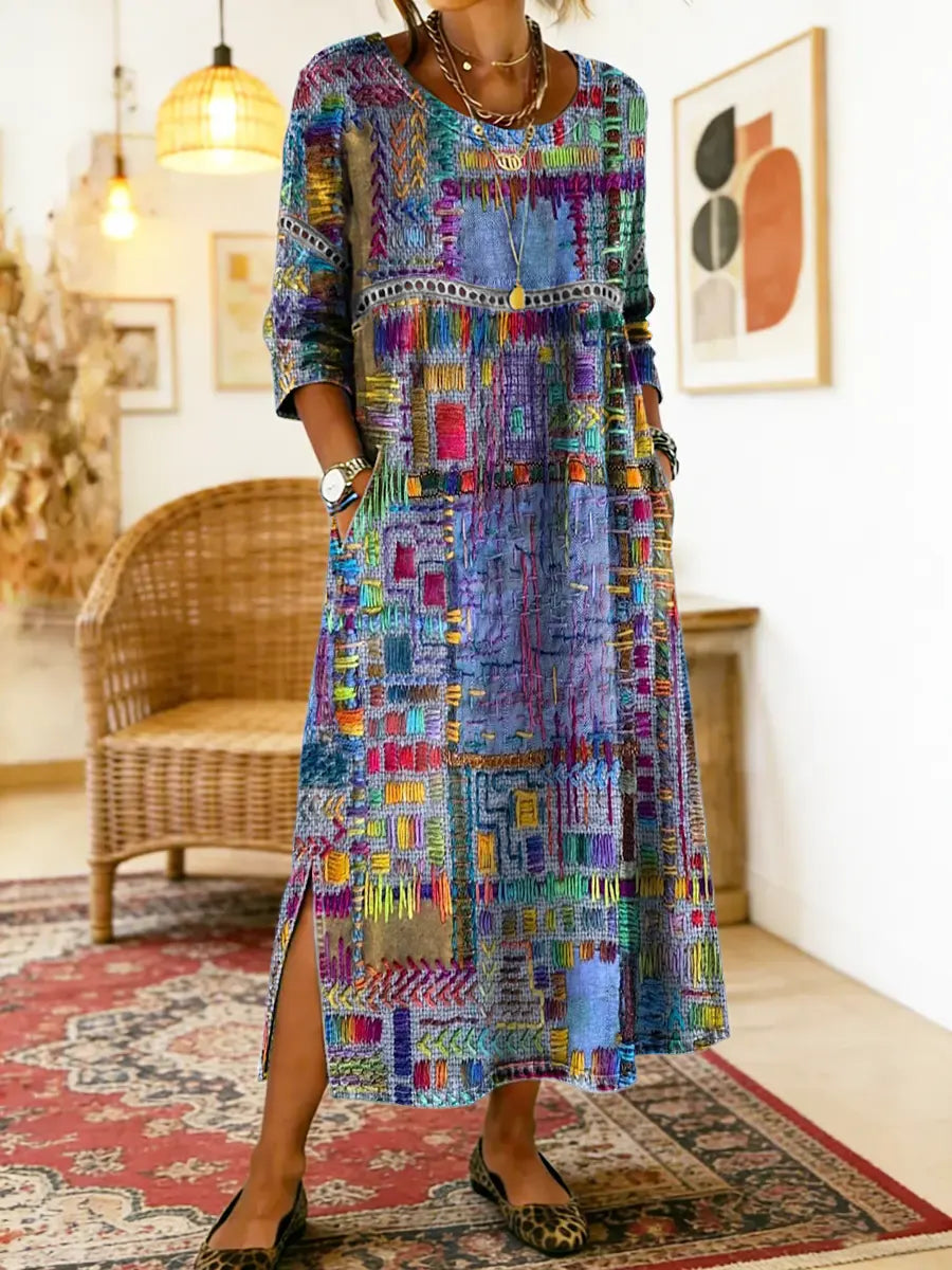 Alvea™ Manuela Vestido Denim con Patchwork Étnico